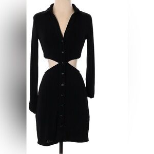 Black button down ribbed collared cutout dress